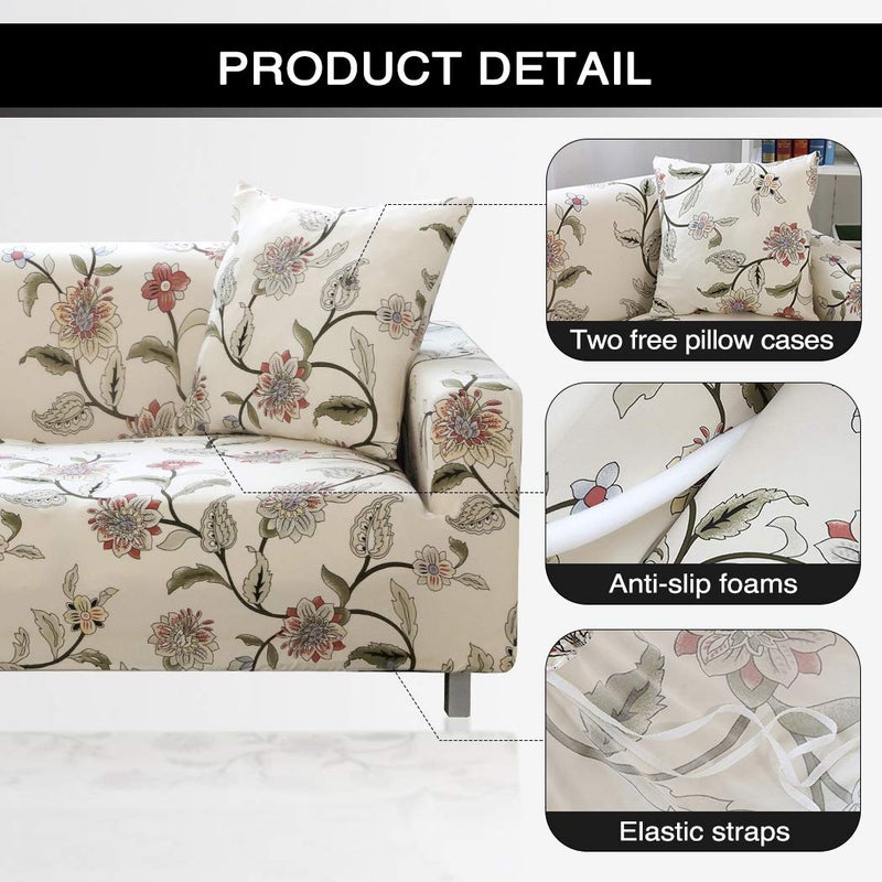 Lamberia Printed Sofa Cover Stretch Couch Cover Sofa Slipcovers for 4 Cushion Couch with Two Free Pillow Cases Washable Pet Friendly(Blooming Flower, Sofa 4 Seater) - Image 3